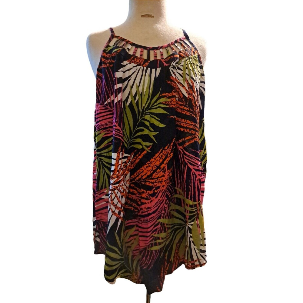 Ashley Stewart Floral Tank Top Women's 10 12 Sleeveless Tropical Hawaiian Summer